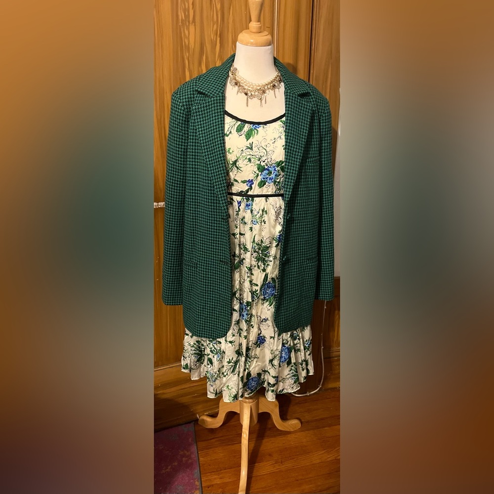 Green Houndstooth Women's Blazer and Silk Dress Bundle.